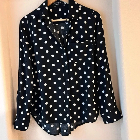 Velvet Heart Polka Dot Long Sleeve Button Down Shirt - Picture 2 of 5